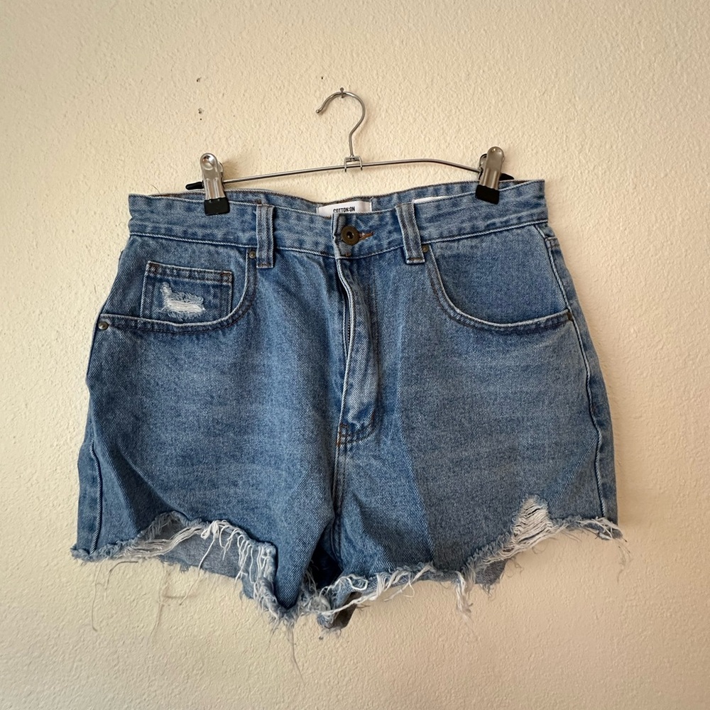 Cotton On Distressed High Rise Mom Jean Shorts